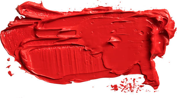 빨간 립스틱 견본입니다. 질감된 레드 오일 페인트 브러시 스트로크, 그림자, 볼록 투명 한 배경에 고립 된 eps 10 벡터 일러스트 레이 션. - lipstick stock illustrations