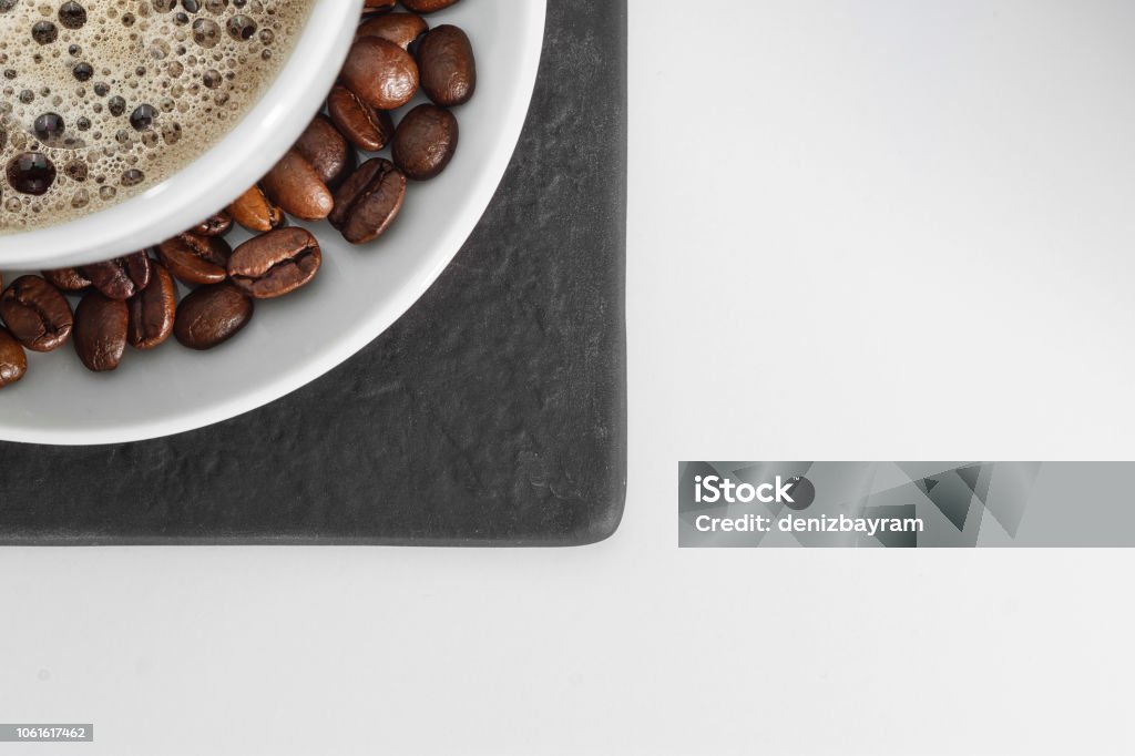 Coffee cup concept Coffee cup and coffee beans with copy space Bean Stock Photo