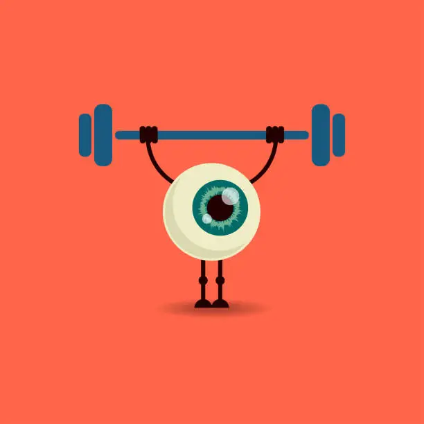 Vector illustration of Cartoon strong eye with barbell