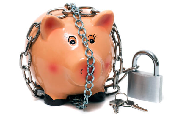 istock Cute piggy bank with lock 1061622992
