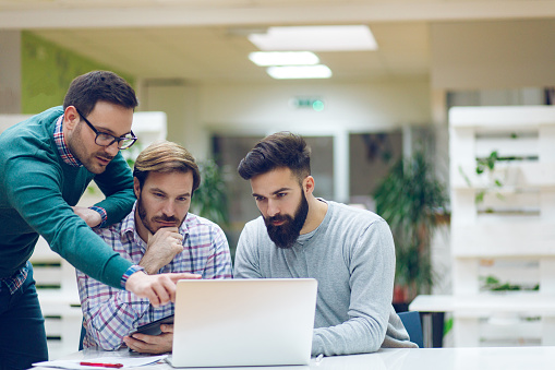 Software Developers Solving A Problem Using Laptop Stock Photo ...