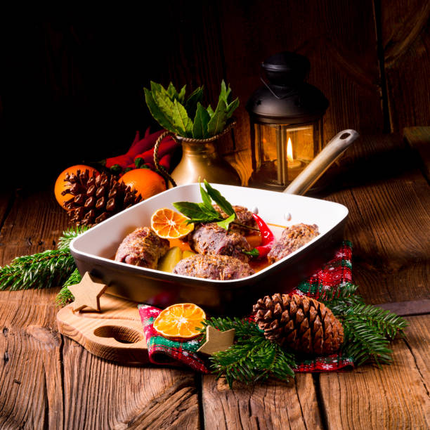 istock Wintry beef roulades with plum and bacon stuffing and cucumber 1061624856