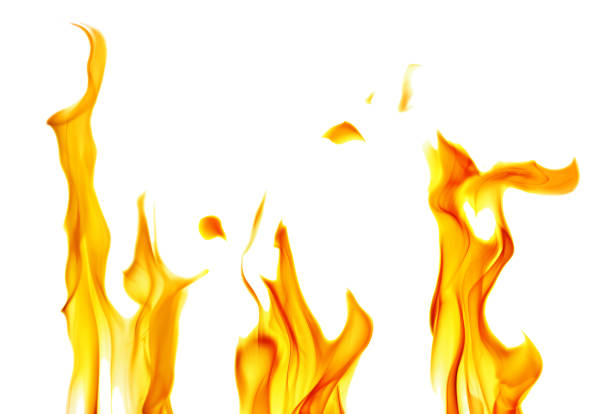 sparks of three yellow bright flames on white