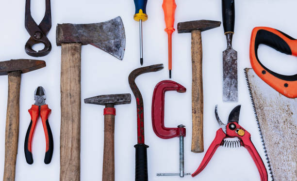 istock Set of vintage hand construction tools on a white background 1061625162