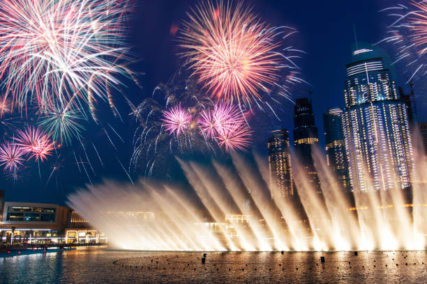 Dubai mall fountain show at night