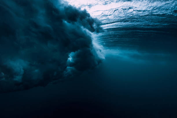 istock Wave underwater with air bubbles. Ocean in underwater 1061637974