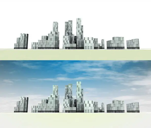 city vision development panoramatical view 3D render illustration