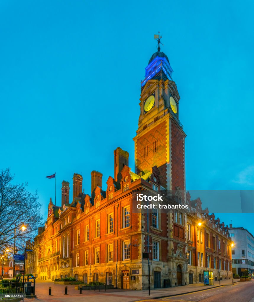 Sunset view of town hall in Leicester, England Leicester Stock Photo