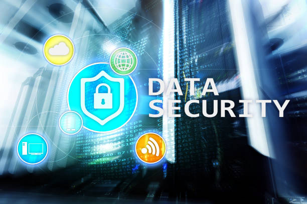 istock Data security, cyber crime prevention, Digital information protection. Lock icons and server room background. 1061639606