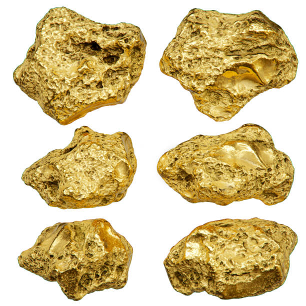 gold-nugget isoliert auf weißem hintergrund. 3d-rendering. - goldnugget stock-fotos und bilder