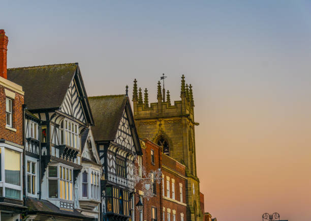 Traditional wooden houses in Chester, England Traditional wooden houses in Chester, England chester england stock pictures, royalty-free photos & images