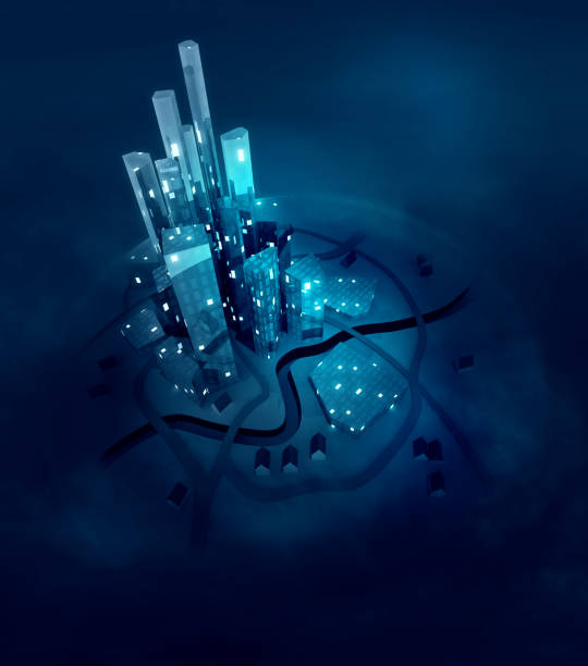 istock Shining futuristic modern city lights at night 1061645050