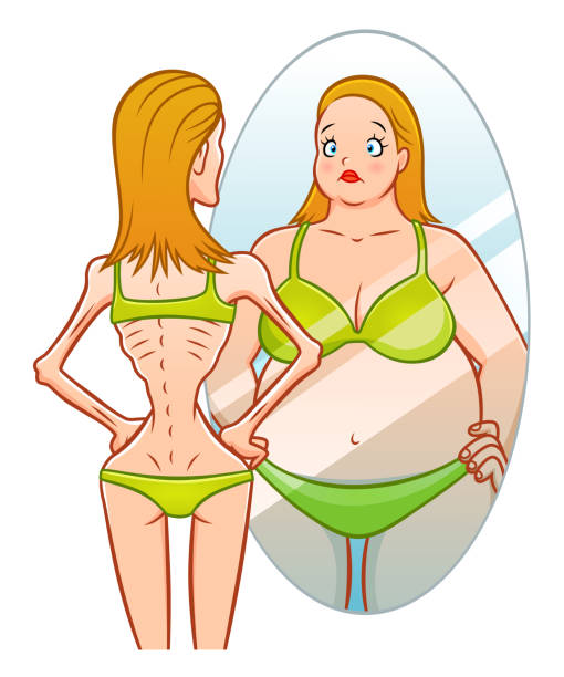 거식 증 - eating disorder bulimia gag weight stock illustrations