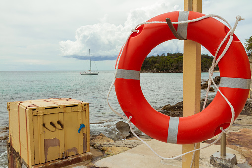 Life buoy hang ready for lifesave near the coast