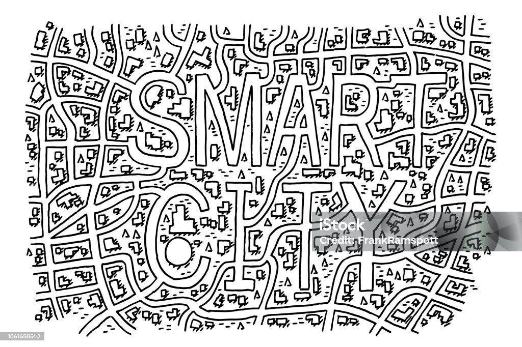 Smart City Map Concept Drawing Hand-drawn vector drawing of a Smart City Map Concept. Black-and-White sketch on a transparent background (.eps-file). Included files are EPS (v10) and Hi-Res JPG. Smart City stock vector