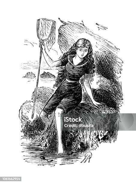 British London Satire Caricatures Comics Cartoon Illustrations Girl With Net Stock Illustration - Download Image Now