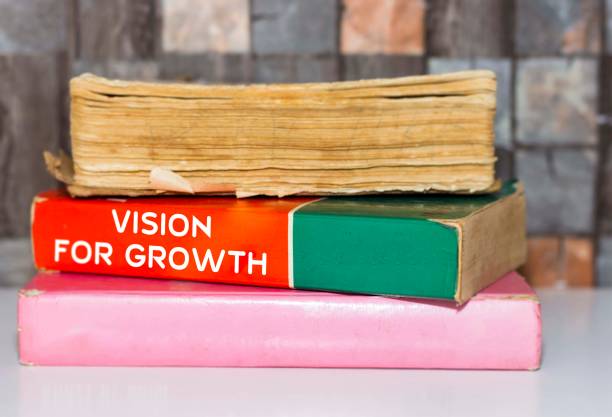 istock Vision For Growth - Business Book Title on wooden white table 1061666696