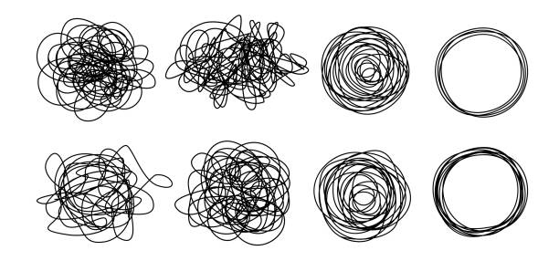 Grungy round scribble circle Set of grungy round scribble circles, hand drawn with thin line, isolated on white background. Vector illustration tangled stock illustrations