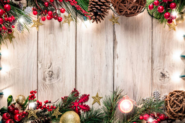 istock Christmas lights and decoration making a frame with copy space. Christmas themes. 1061673482