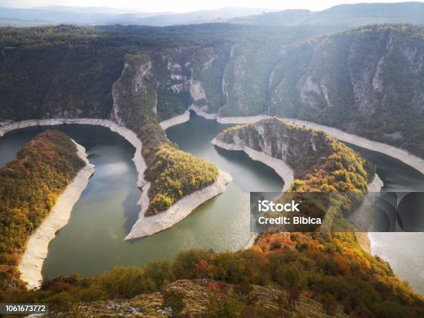 Uvac Natural Canyon In Serbia Stock Photo - Download Image Now - Serbia, Lake, Autumn