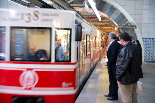 Beyoglu, Istanbul, Turkey - April 04, 2013: The Tunel which is the world's second oldest underground metro just arrived to Karakoy station with it's passengers.