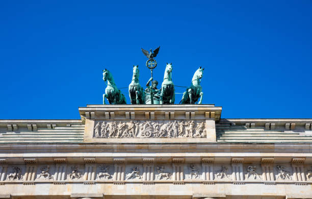 istock Brandenburg gate, Berlin, Germany, low angle against blue sky. 1061679198