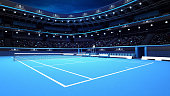 whole tennis court from the perspective of the player