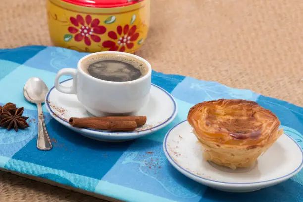 Photo of Expresso coffee and egg custard pastry