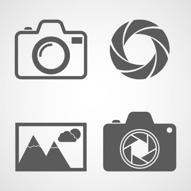 Set of photo icons. Vector illustration Camera icons, aperture icon, photo icon. Vector illustration. Set of flat icons isolated contented emotion photos stock illustrations