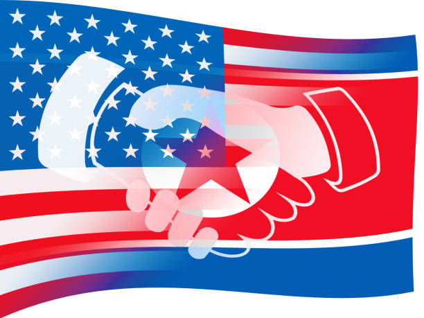 istock Usa North Korean Peace Holding Hands Flag 3d Illustration 1061716770