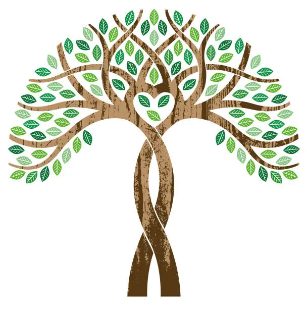 Vector illustration of Twisted heart tree illustration