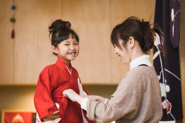 istock Mother helps her daughter wearing Kimono 1061723282