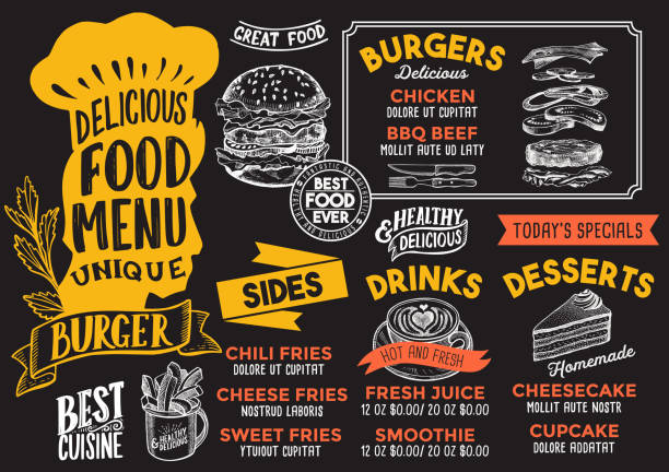 шаблон меню burger food для ресторана с шляпной буквой шеф-поваров. - 5446 stock illustrations