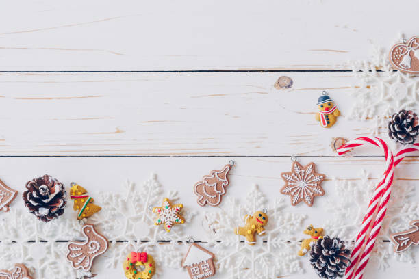 istock Christmas background and christmas decoration presents concept, top view with copy space. 1061731306