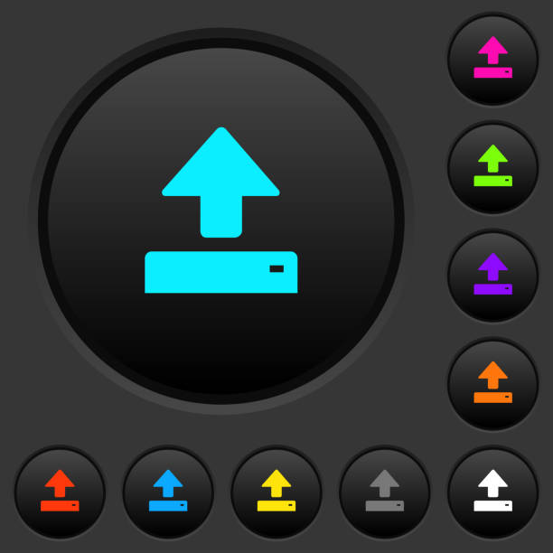 Open dark push buttons with color icons Open dark push buttons with vivid color icons on dark grey background open access repository stock illustrations