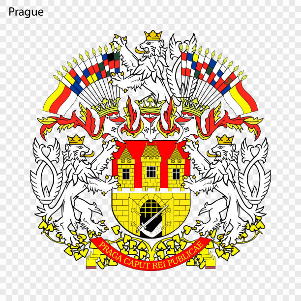 illustrazioni stock, clip art, cartoni animati e icone di tendenza di emblema della città della repubblica ceca - leone di boemia