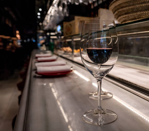 Wine glasses on the bar counter