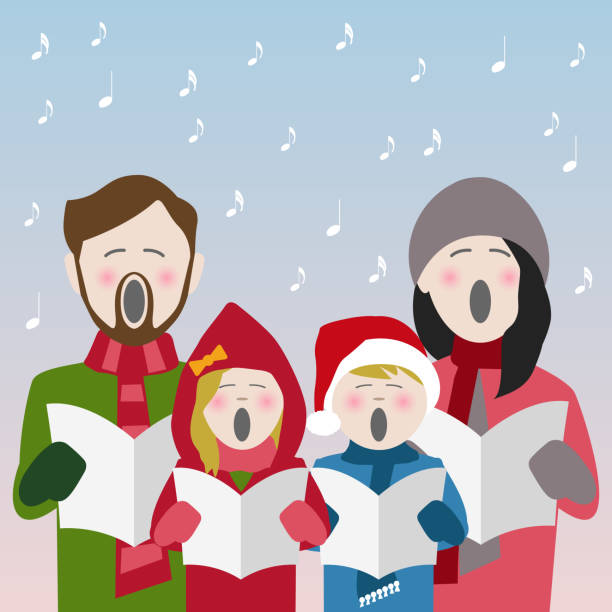 가족 노래 크리스마스 캐롤 - caroler christmas music winter stock illustrations