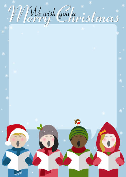 illustrations, cliparts, dessins animés et icônes de carol chant affiche - caroler christmas music winter