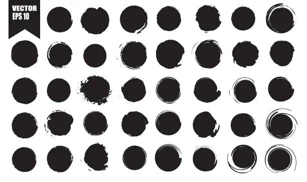 Vector illustration of Set of vector black circles. Black spots on white background isolated. Spots for grunge design