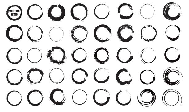 벡터 블랙 서클의 집합입니다. 고립 된 백색 배경에 블랙 명소입니다. 그런 지 디자인에 대 한 관광 명소 - design element circle computer graphic coffee stock illustrations