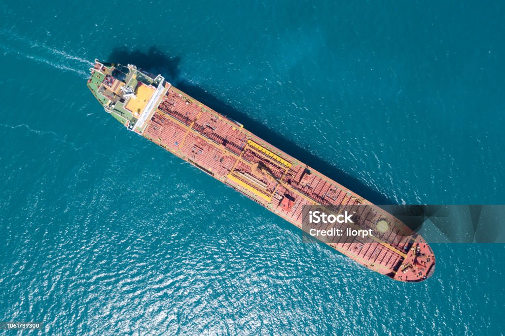 Oil/Chemical tanker at sea - Aerial image Aerial View Stock Photo