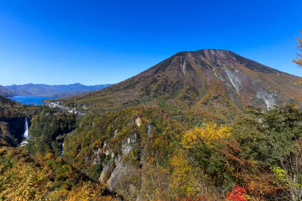 Photo of Autumnal Mt.Nantai and kegon waterfall seen from Akechidaira - Fall of Japan
