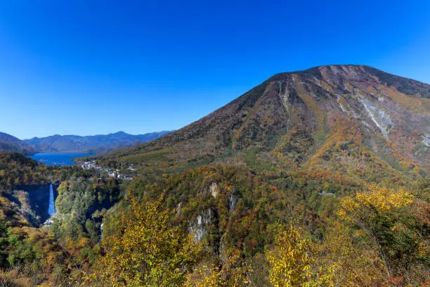 Photo of Autumnal Mt.Nantai and kegon waterfall seen from Akechidaira - Fall of Japan