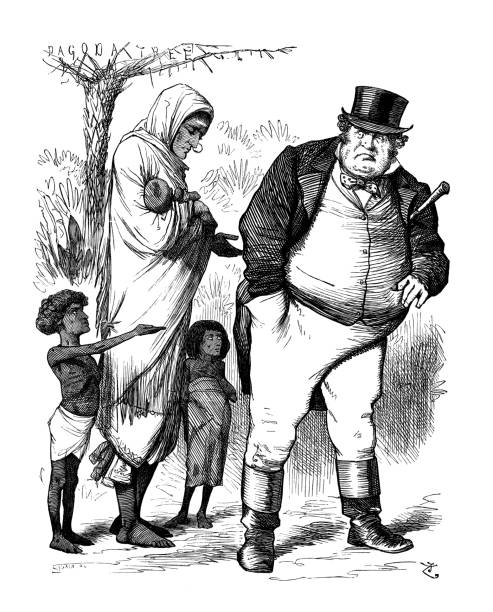 brytyjski londyn satyry karykatury komiksy ilustracje z kreskówek: ubóstwo i bogactwo - kolonializm stock illustrations