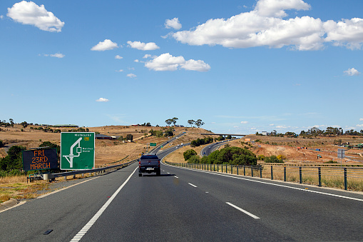 Bacchus Marsh, Australia: March 23, 2018: The Western Highway is the Victorian part of the principal route linking the Australian cities of Melbourne and Adelaide. Road junction at Bacchus Marsh.
