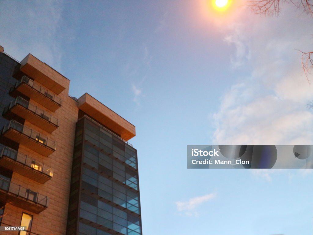 Highrise Building At A Sharp Angle At Night Stock Photo - Download ...