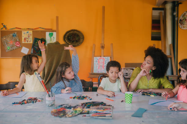 istock Art teacher looking at her students 1061765912
