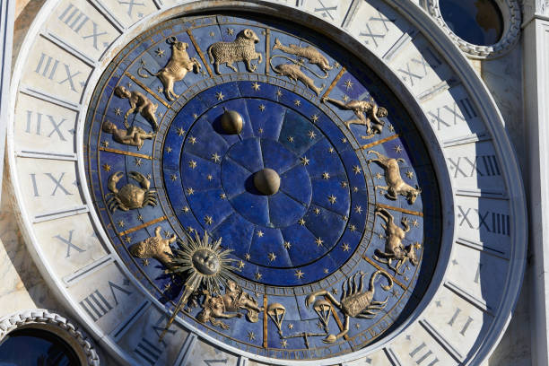 istock Golden zodiac astrological clock, sunlight and shadow 1061771702