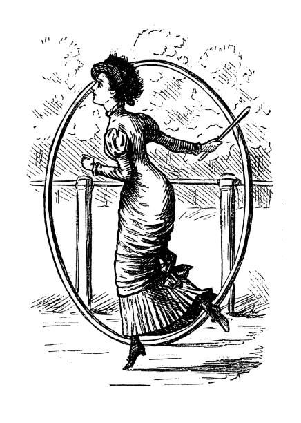 brytyjski londyn satyry karykatury komiksy ilustracje z kreskówek: playing circle - engraving women engraved image british culture stock illustrations